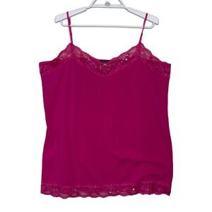 Vtg DEB Cami Tank Top Women's 3X Pink Lace Trim Sequins Babydoll Y2k Fairy